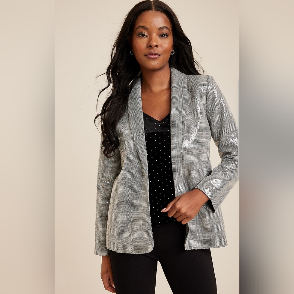 Sequin Plaid Blazer